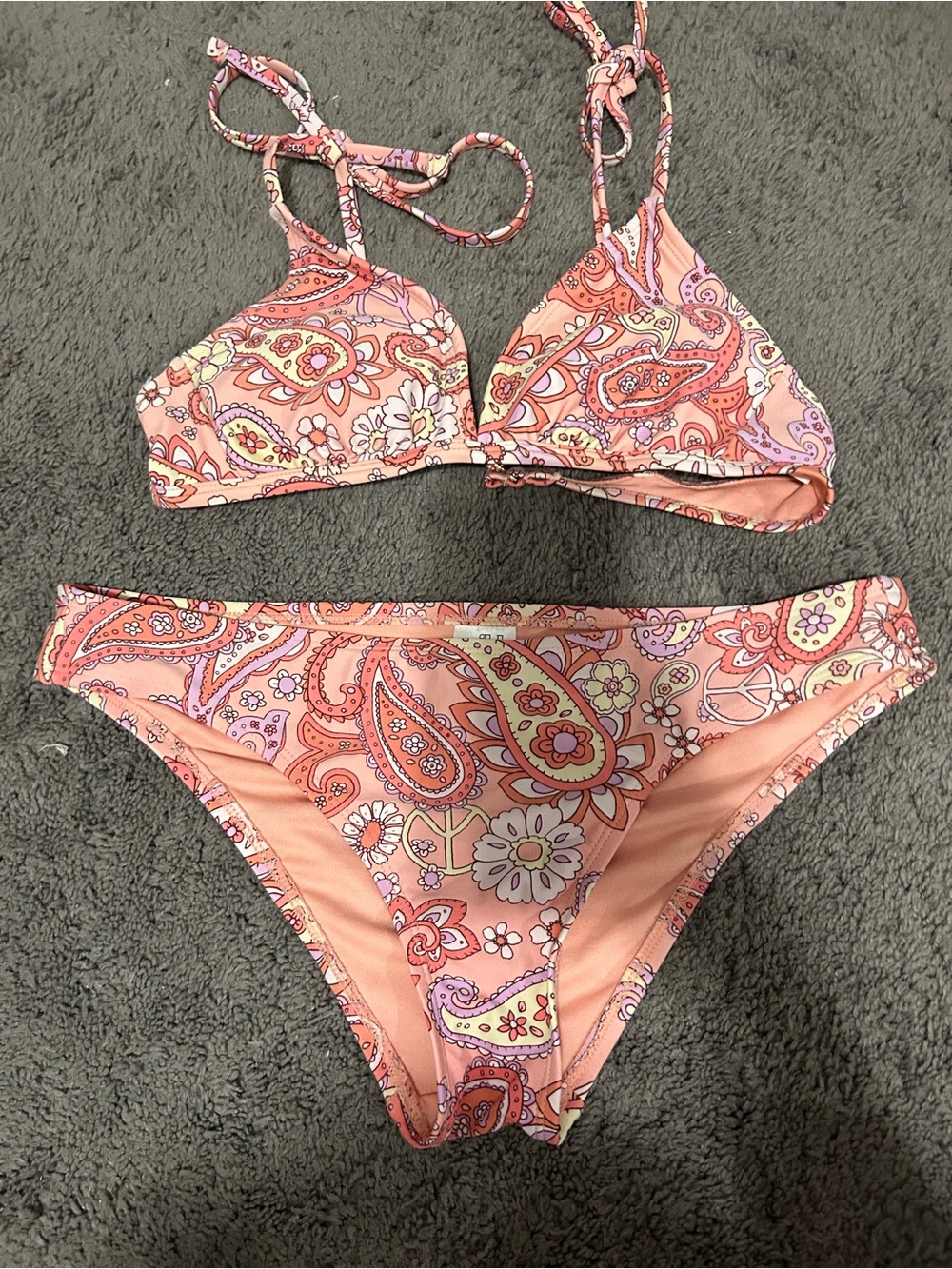 wild fable Peach Paisley Triangle Bikini Set